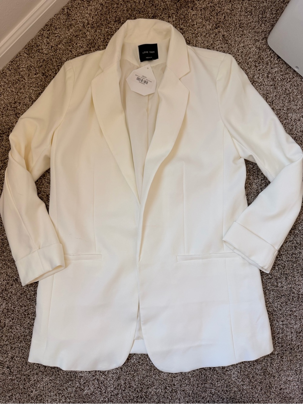 Love Tree Cream Tailored Longline Blazer